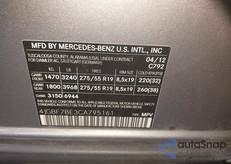 2012 Mercedes-Benz Gl 450 4Matic from USA, damaged, VIN 4JGBF7BE3CA795161
